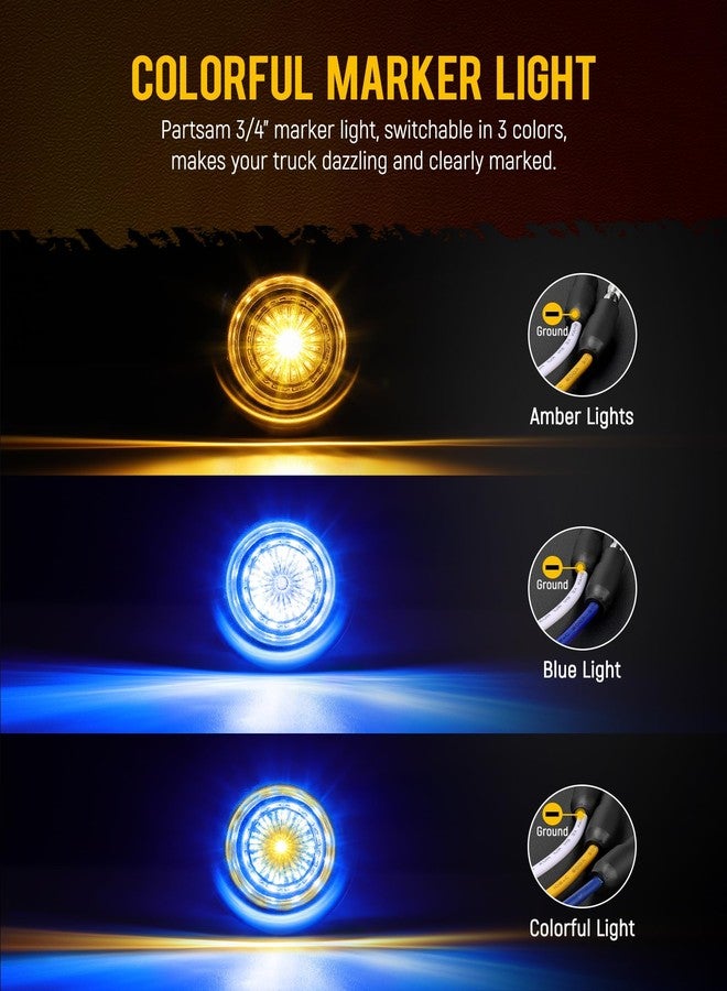 Partsam 10Pcs 3/4 Inch Led Side Marker Lights (External Blue+ Internal Amber), Clear Lens Clearance Bullet Lights Penny Light with Trim Ring Bezel for Trailer Truck RV Car Bus Van, IP68 Waterproof - Image 2