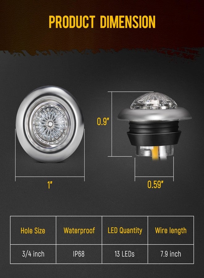 Partsam 10Pcs 3/4 Inch Led Side Marker Lights (External Blue+ Internal Amber), Clear Lens Clearance Bullet Lights Penny Light with Trim Ring Bezel for Trailer Truck RV Car Bus Van, IP68 Waterproof - Image 3
