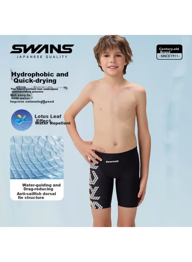 Speed Vision Suanshi Boys' Swim Trunks, Chlorine-resistant Quick-dry Knee-length Swimming Shorts, Professional Training Sun Protection Swimwear, Black, Size 140 - Image 1