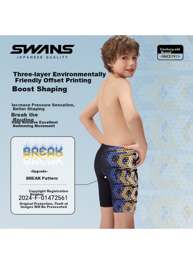 Speed Vision Suanshi Boys' Swim Trunks, Chlorine-resistant Quick-dry Knee-length Swimming Shorts, Professional Training Sun Protection Swimwear, Black, Size 140 - Image 3