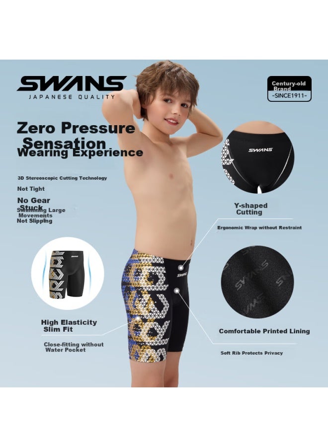 Speed Vision Suanshi Boys' Swim Trunks, Chlorine-resistant Quick-dry Knee-length Swimming Shorts, Professional Training Sun Protection Swimwear, Black, Size 140 - Image 2