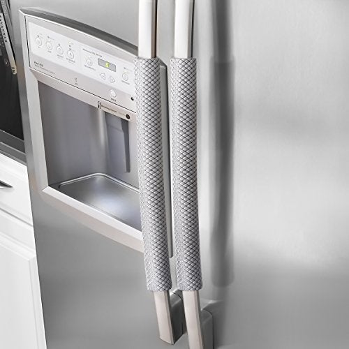 OUGAR8 Refrigerator Door Handle Covers Handmade Decor Protector for Ovens, Dishwashers.Keep Your Kitchen Appliance Clean from Smudges,Food Stains(Rhombus Gray,19.7" L*4" W) - Image 1