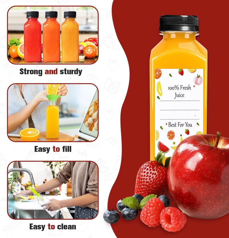 ztarraum 12pcs 12oz Plastic Juice Bottles, Reusable Juice Containers with Black Tamper Proof Lids, Brush, Funnel and Labels, Clear Juice Containers for Juicing, Smoothie and Homemade Beverages - Image 3