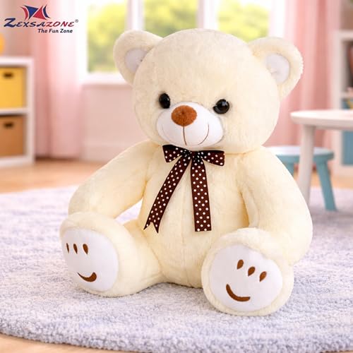 ZEXSAZONE Toy Cute I Smile Teddy Colored Huggable Bear | 32 cm | Plushie Soft Toys for Kids | Plush Soft Toys for Baby Boys and Girls Kids - Teddy | Best Valentine Gift (Cream) - Image 2