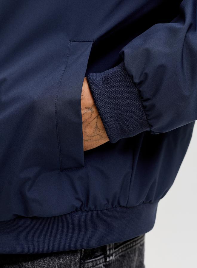 JACK & JONES Navy Blue Solid Zip-Up Bomber Jacket - Image 3