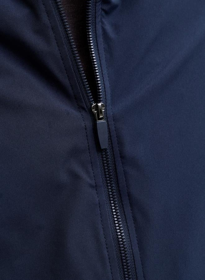 JACK & JONES Navy Blue Solid Zip-Up Bomber Jacket - Image 5