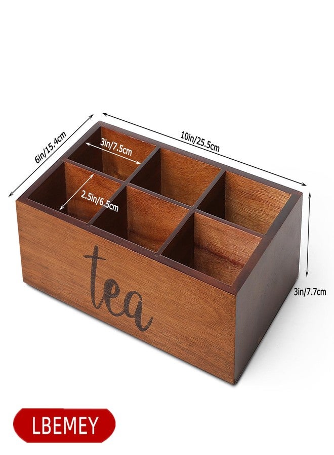 LBEMEY Tea Bag Organizer,Acacia Wood Tea Storage Containers with 6 Compartments, Sugar Packet Holder,Tea Bag Caddy Box for Cabinet Countertop Office (Brown-Labeled "Tea") - Image 3