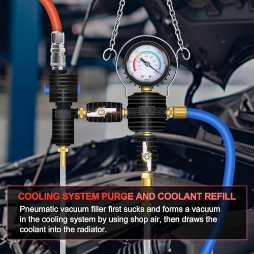 JIFETOR Radiator Coolant Pressure Tester Vacuum Refill Tool Kit, 28PCS Automotive Cooling System Leak Test and Pneumatic Purge Fill Set with Testing Adapter Caps Universal for Airlift Car Auto Truck - Image 4