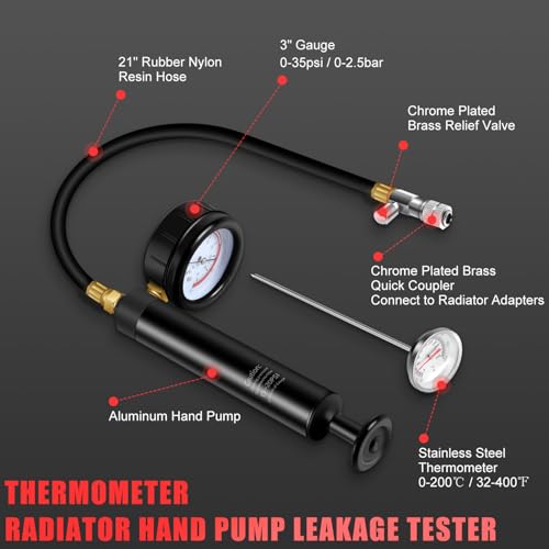 JIFETOR Radiator Coolant Pressure Tester Vacuum Refill Tool Kit, 28PCS Automotive Cooling System Leak Test and Pneumatic Purge Fill Set with Testing Adapter Caps Universal for Airlift Car Auto Truck - Image 5