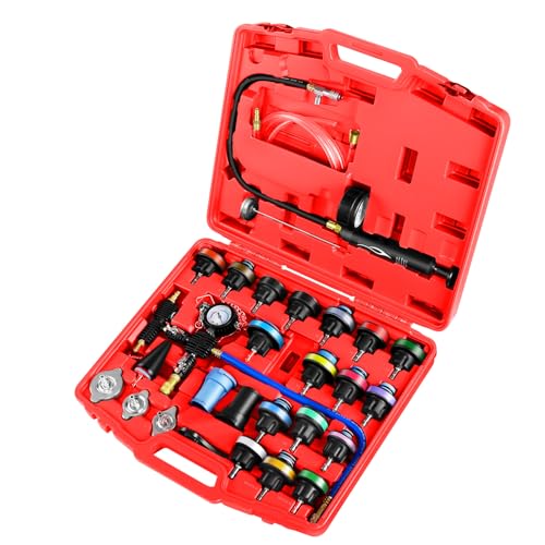 JIFETOR Radiator Coolant Pressure Tester Vacuum Refill Tool Kit, 28PCS Automotive Cooling System Leak Test and Pneumatic Purge Fill Set with Testing Adapter Caps Universal for Airlift Car Auto Truck - Image 1
