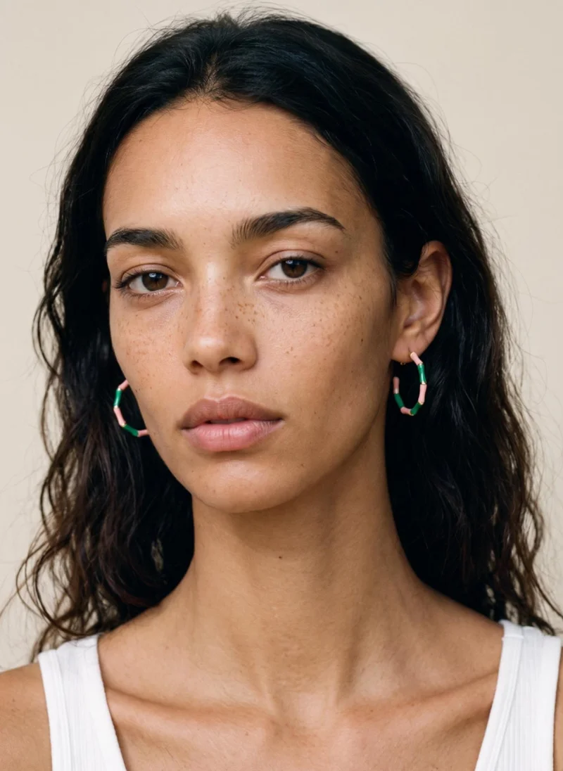 KIRA enamel hoops earrings green & pink