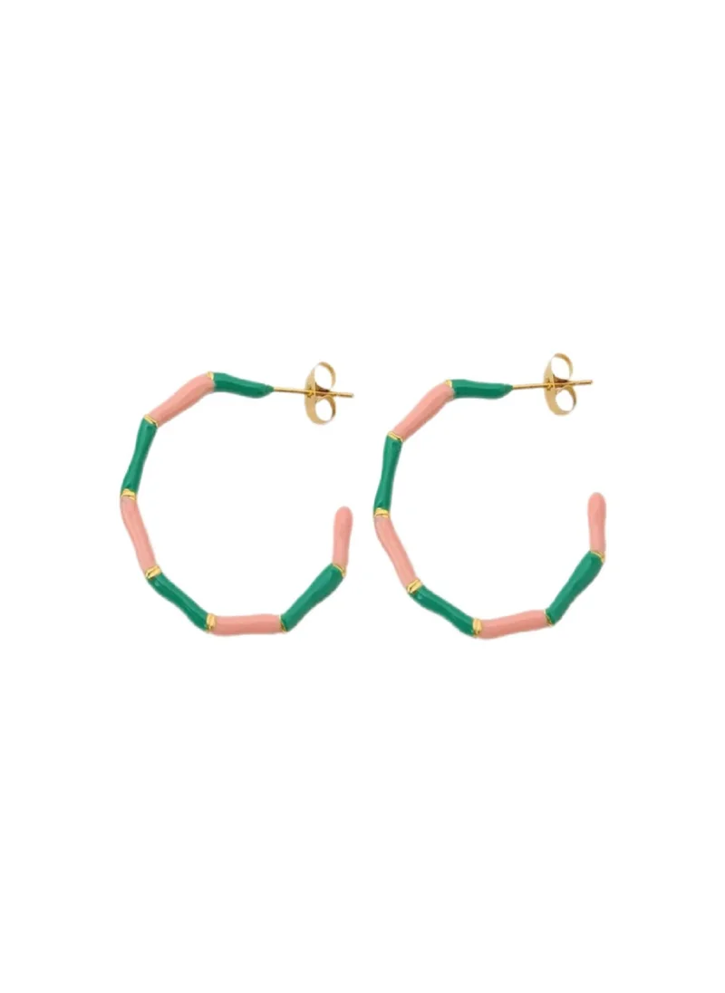 AMIE Dubai Green KIRA enamel hoops earrings green & pink for Women | Best Price UAE