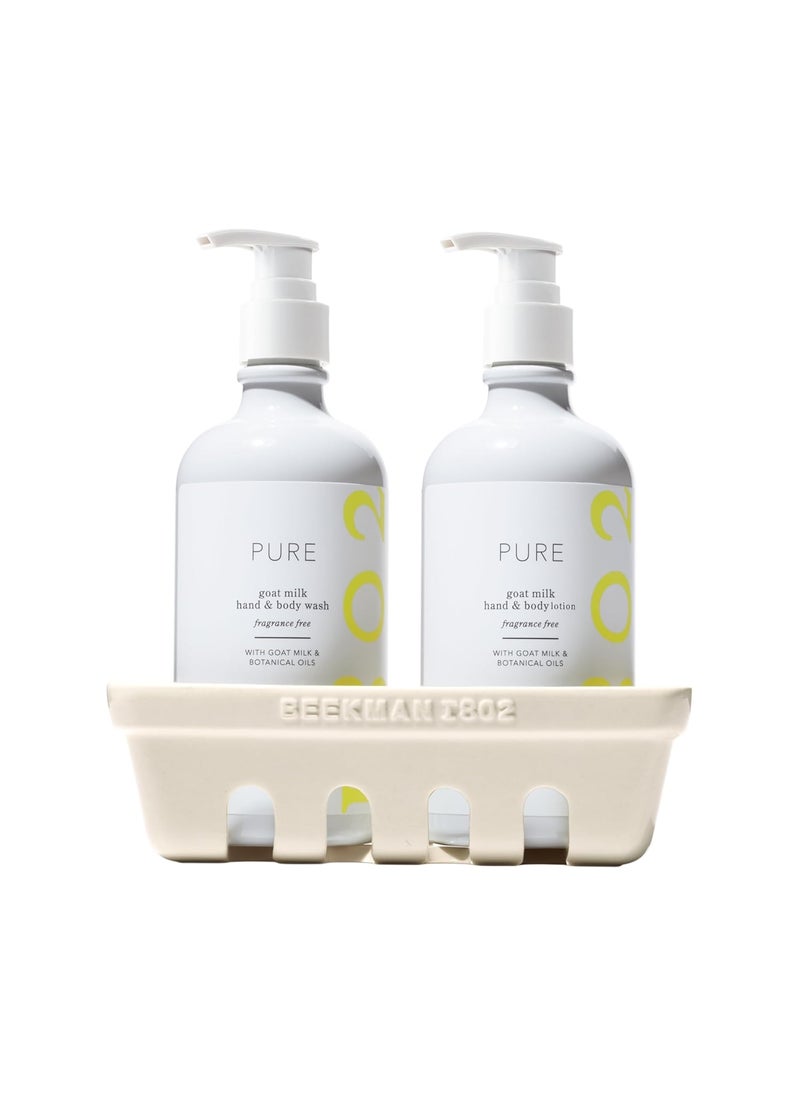 Beekman 1802 Beekman 1802 Hand Wash  Lotion Ceramic Caddy Set  125 oz Each  Deeply Cleanses  Hydrates Dry Hands  With Goat Milk  Good for Sensitive Skin  Cruelty Free  Packaging May Vary 