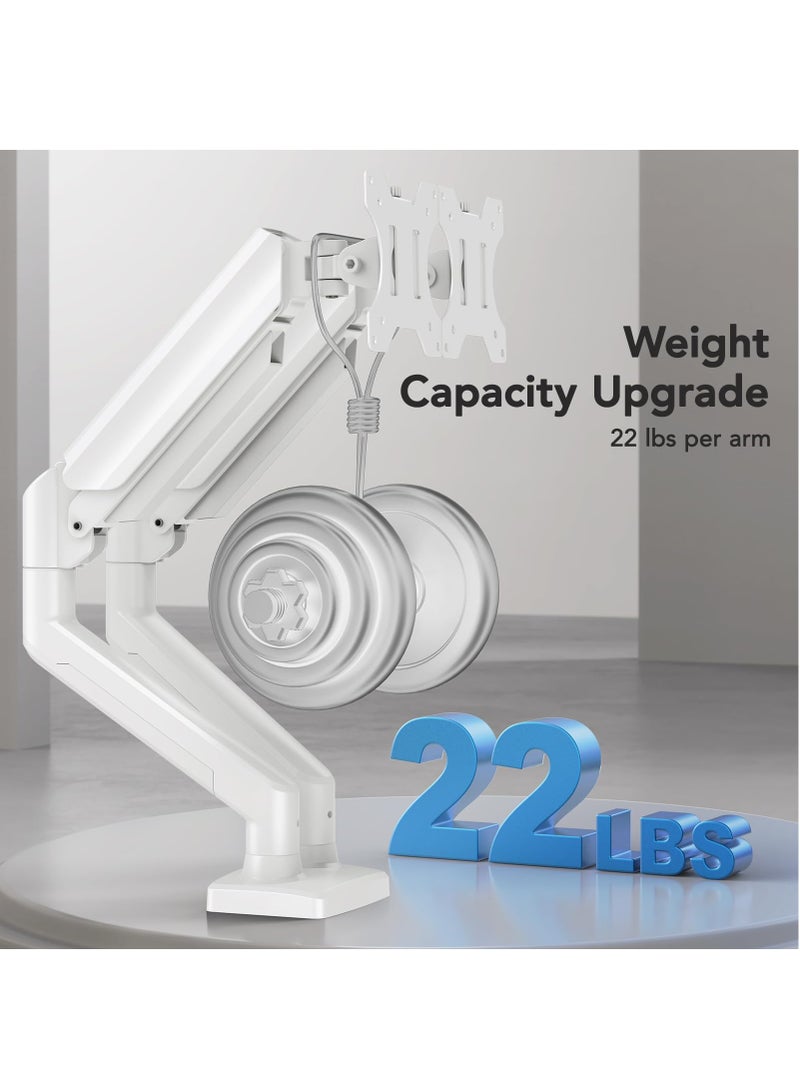 Fh Dual Monitor Mount for 17 to 32 inch Screen, Each Arm Holds Max 10Kg, Gas Spring Dual Monitor Stand, Height Adjustable/Tilt/Swivel/Rotate, VESA 75mm or 100mm White - Image 4