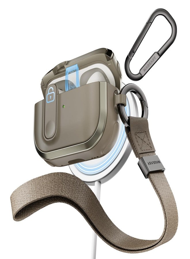 ماجيسي غطاء MAGEASY بتصميم AirPods Pro 2 - غطاء AirPods Pro متين مزود بقفل | يعمل مع الكابل وساعة Apple Watch الرسمية وشحن MagSafe | يتضمن حلقة تثبيت وحزام معصم - Odyssey، رمل معدني - Image 1