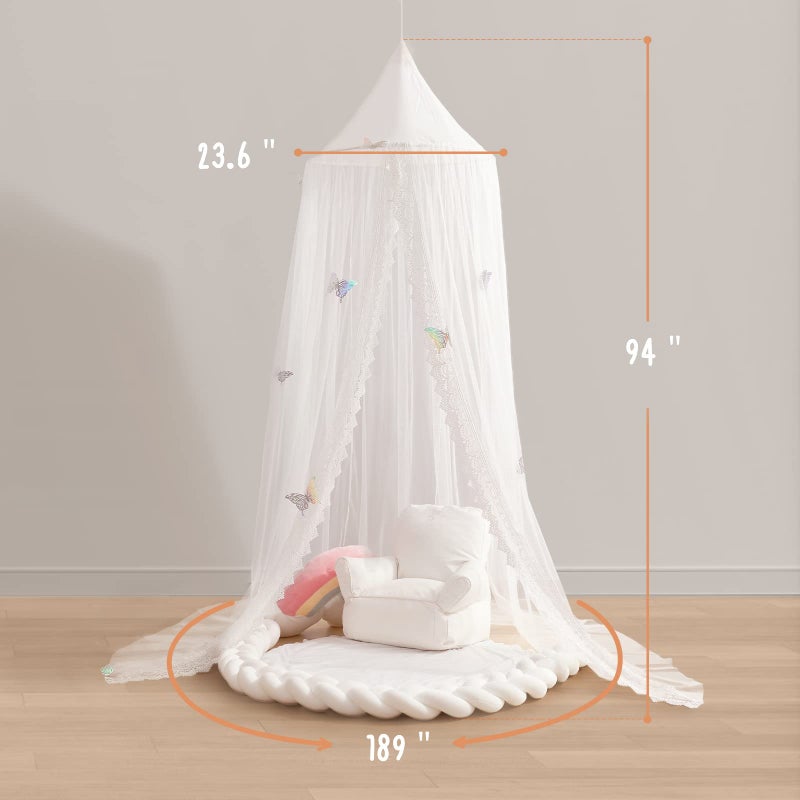 لوال Kids Bed Canopy with Lace Hanging Canopy Net for Baby Crib Nook Castle Game Tent Nursery Play Room Decor (erfly) - Image 4