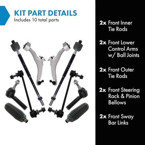 TRQ Front Steering & Suspension Kit Control Arm with Ball Joint Steering Rack & Pinion Bellow Sway Bar Stabilizer Link Tie Rod Compatible with 2010-2016 Cadillac SRX - Image 2