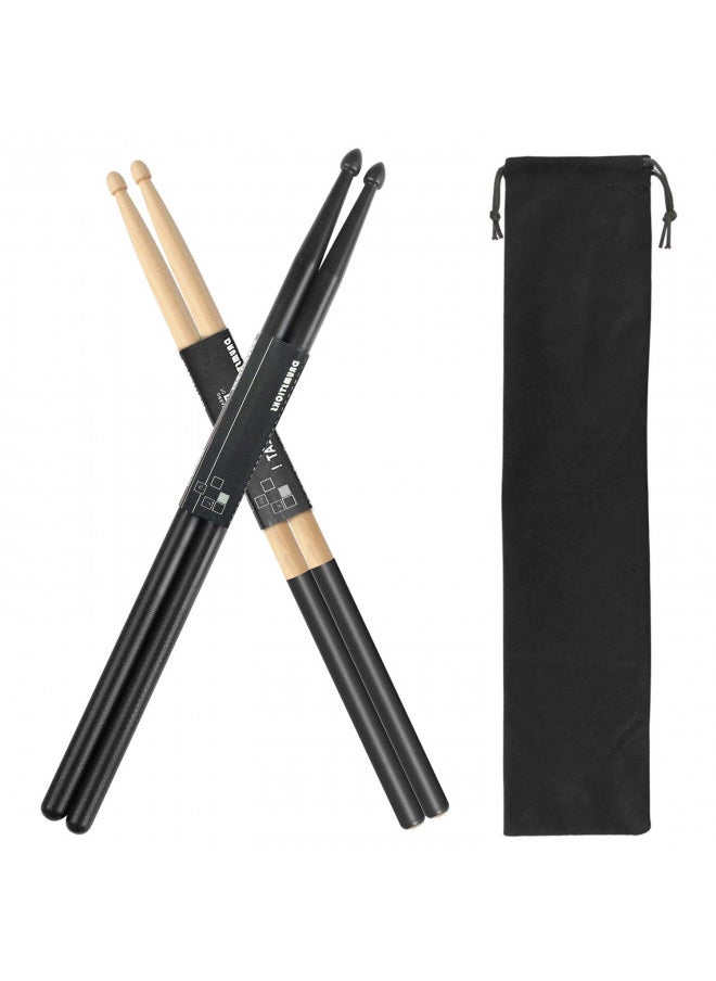 Da by Drum Sticks 5A 1 Pair Nylon Drumsticks 1 Pair Non-Slip Maple Wood with a Velvet Drawstring Bag(Black)  - Image 1
