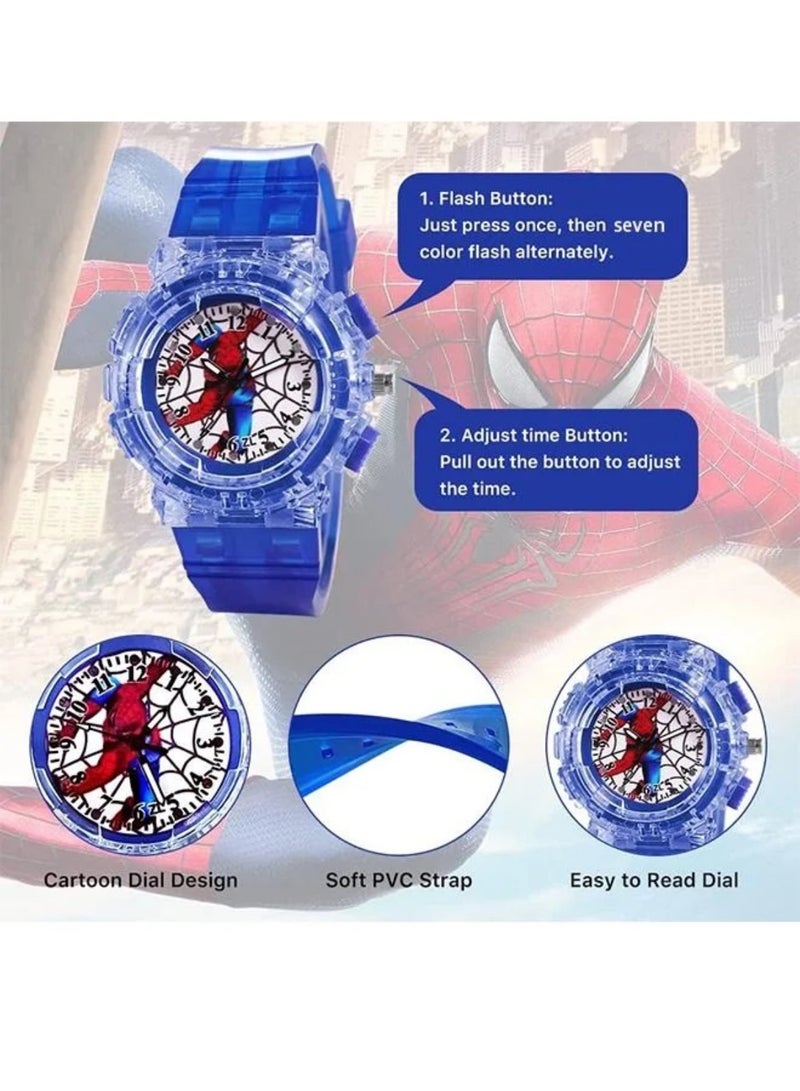 Spider-Man Kids Watch, Superhero Kids Analog Watch for Boys Girls, Adjustable Strap Learning Time Kids Wrist Watch with 7 Colors Flashing, Cool Inexpensive Gift for Toddlers, Boys, Girls - Image 3