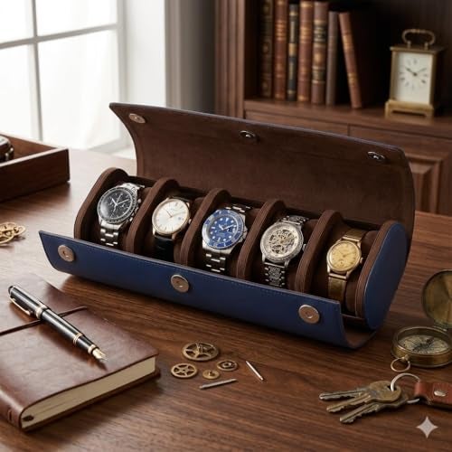 essart 5-Slot Watch Roll Travel Organizer – Premium PU Leather Watch Storage Case, Portable Travel Watch Roll for Men & Women, & Gift Box - Image 4