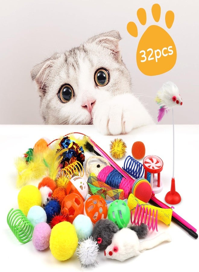 QUOZUO Cat Toys Kitten Toys Assortments, 32 Packs Interactive Cat Toy Variety Pack for Kitty, Cat Wand Toy, Cat Crinkle Balls Bell Balls with Bells, Cat Spring Toy, Catnip Toys for Indoor Cats Kitten - Image 4