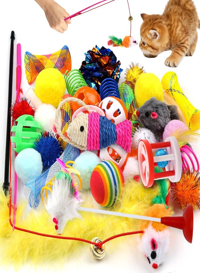 QUOZUO Cat Toys Kitten Toys Assortments, 32 Packs Interactive Cat Toy Variety Pack for Kitty, Cat Wand Toy, Cat Crinkle Balls Bell Balls with Bells, Cat Spring Toy, Catnip Toys for Indoor Cats Kitten - Image 1