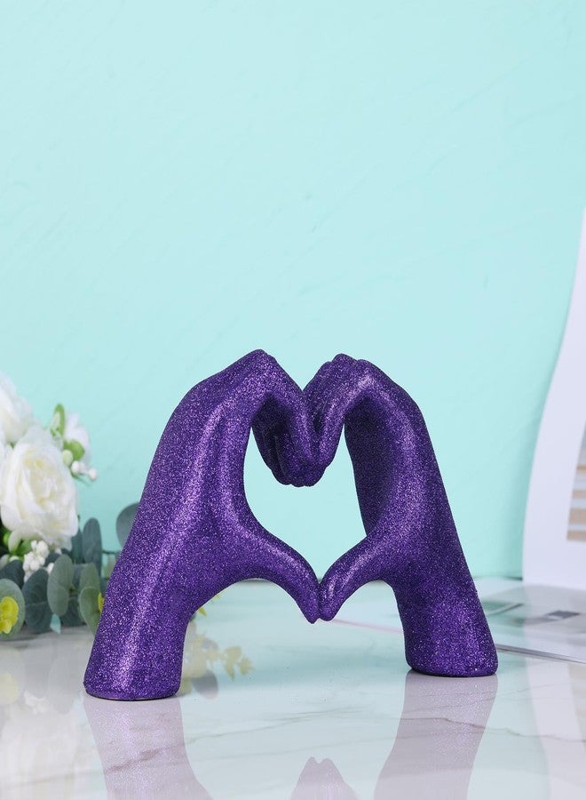 DOVDOV Purple Heart Hand Statue, Heart Shaped Hand Home Decor, Love Fingers for Living Room Bedroom Entrance Dining Table Centre Flat TV Cabinet Bookshelf Small Decoration. - Image 4