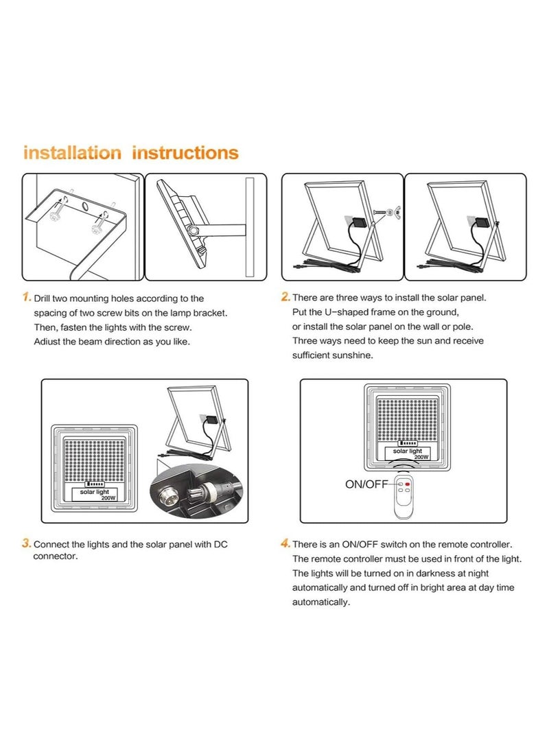 Generic - 200W Solar Flood Light Outdoor Dusk to Dawn with Remote Control, Solar Street Lamp with Motion Sensor Built in for Garden, Paths, Warehouse, Playground, Stadium - Image 1