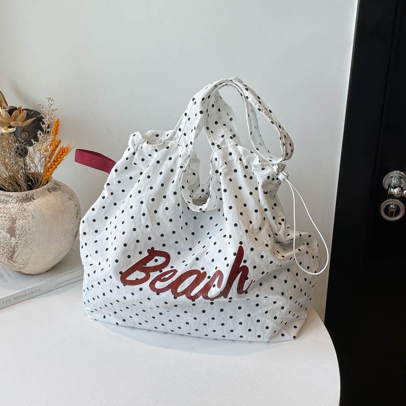 Japanese Style Polka Dot Drawstring Tote Bag - Image 4
