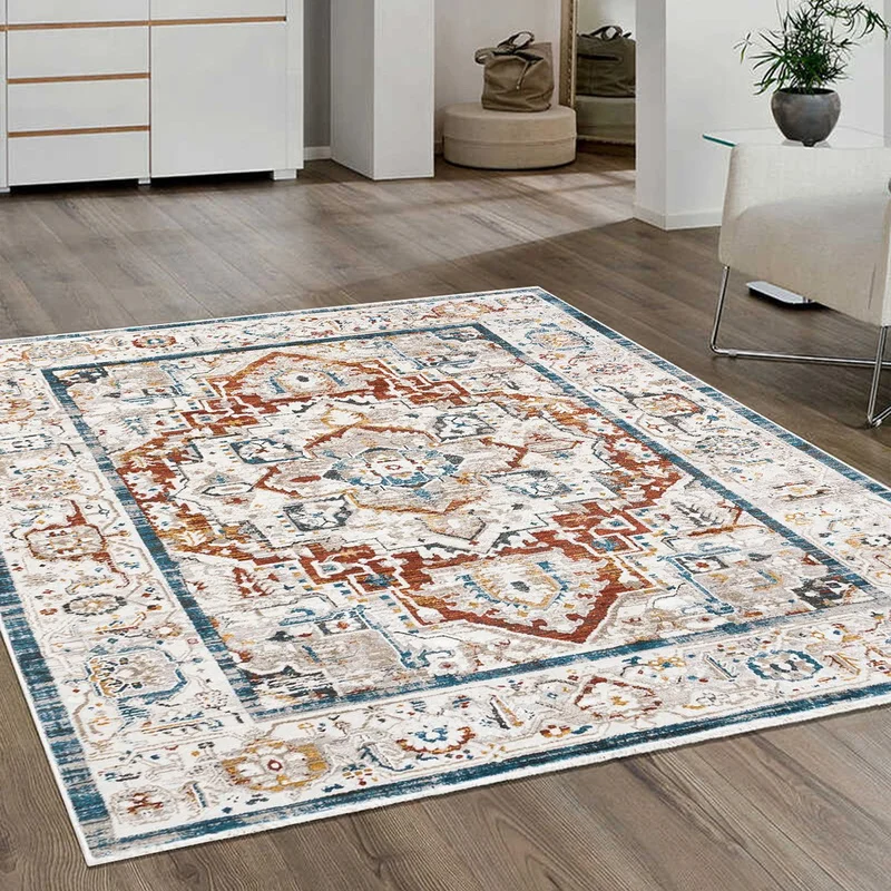 Vagonik Wagonik Classic Turkish Motif Traditional Patterned Digital Printed Carpet Non-Slip Based Washable Carpet
