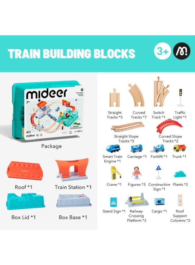 Mideer Train Track Building Blocks Playset 41 Pcs – Electric Locomotive Toy Train Set with City Buildings, Bridges & Magnetic Train Cars, Educational STEM Construction Toy for Kids Age 3+ - Image 1