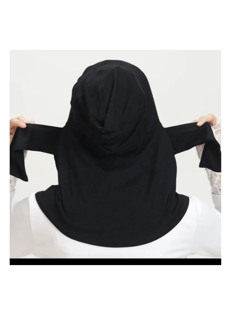 Chin Turban women Hijab, Back Button Hijab, Instant Hijab, Prayer Hijab, Convenient Style, Sports Hijab, One-Piece Head Cover (Black) - Image 2