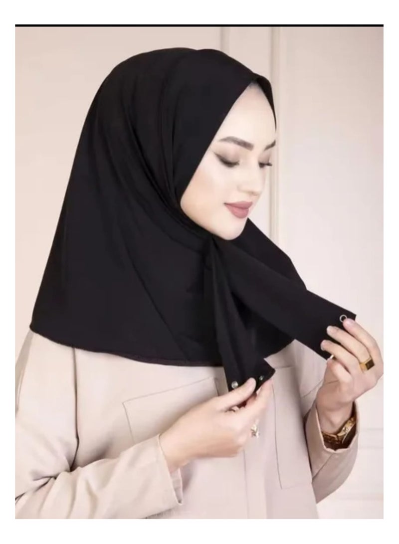 Chin Turban women Hijab, Back Button Hijab, Instant Hijab, Prayer Hijab, Convenient Style, Sports Hijab, One-Piece Head Cover (Black) - Image 3