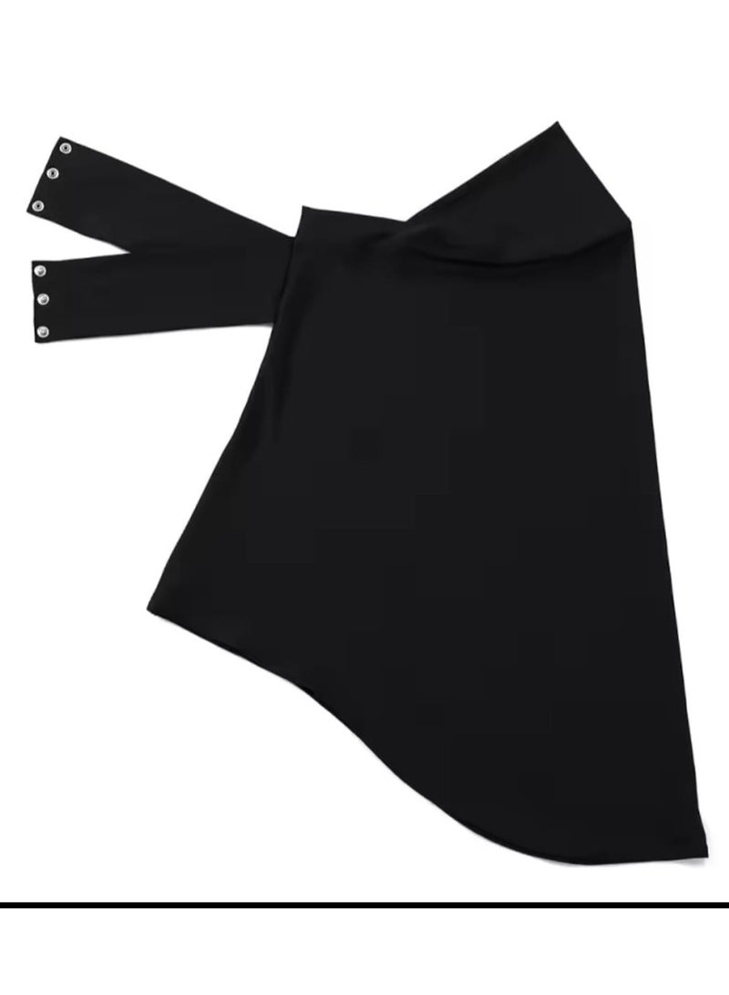 Chin Turban women Hijab, Back Button Hijab, Instant Hijab, Prayer Hijab, Convenient Style, Sports Hijab, One-Piece Head Cover (Black) - Image 4