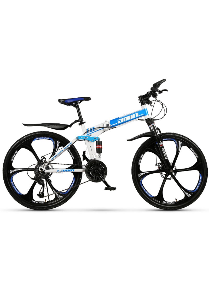 amin 26 Inch Folding Mountain Bike,24 Speed Full Suspension High-Carbon Steel Foldable Bicycle,Dual Disc Brake Non-Slip Folding Bikes for Adults/Men/Women,Shock Absorption,6-Blade Wheel  - Image 1
