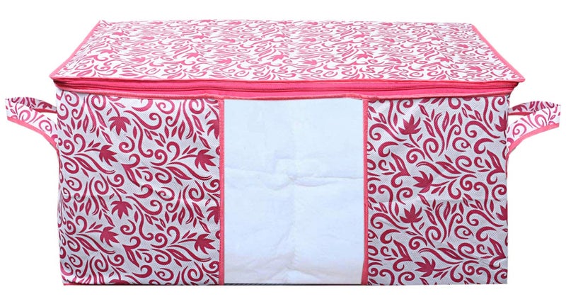 Kuber Industries Leaf Design Non Woven Underbed Storage Bag Organiser Blanket Cover Pink CTKTC21207 5 Pieces - Image 4