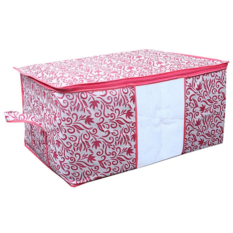Kuber Industries Leaf Design Non Woven Underbed Storage Bag Organiser Blanket Cover Pink CTKTC21207 5 Pieces - Image 5