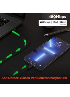 omars iPhone Type-C To Lightning Braided Fast Charging and Data Cable 1 Meter Black  - Image 3
