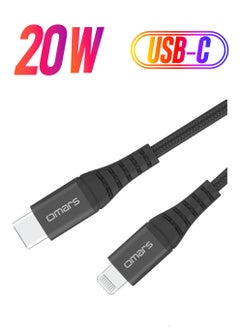 omars iPhone Type-C To Lightning Braided Fast Charging and Data Cable 1 Meter Black  - Image 1