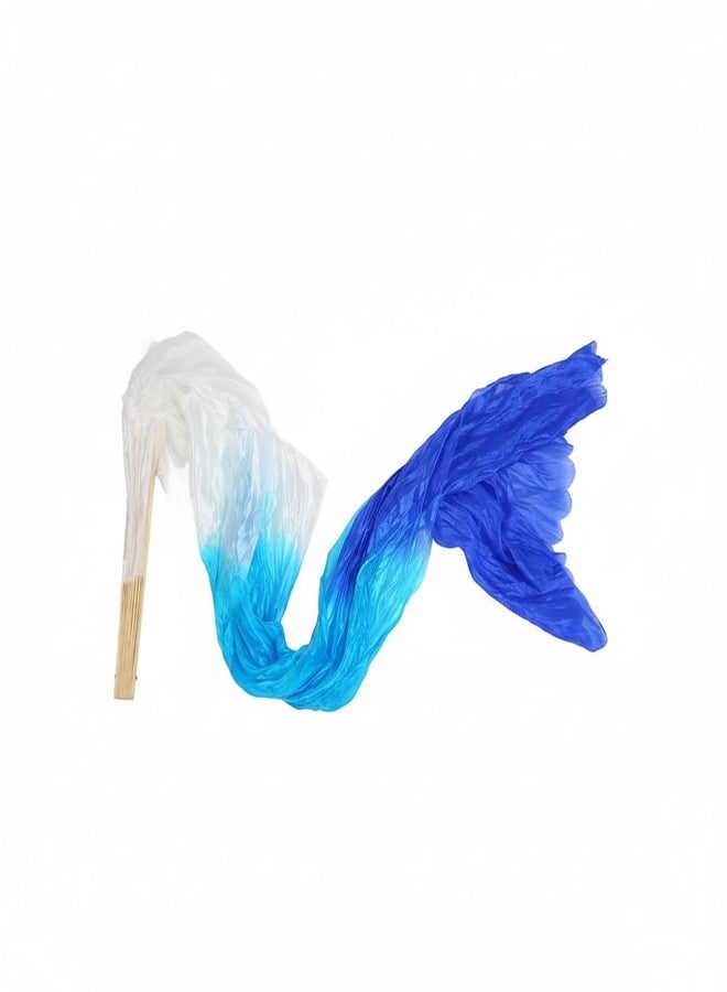AK ANOLIHK Premium Silk Dance Fan Veil - Long Bamboo Folding Hand Fan for Stage & Festival Performances(1PC) (160CM-1pc White Cyan Blue MIT 0) - Image 2