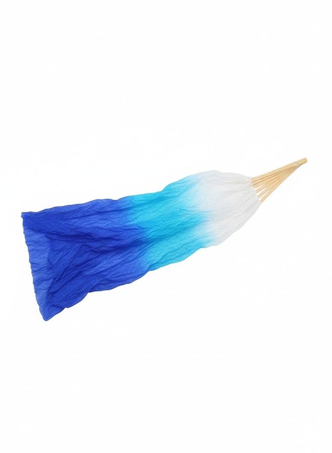 AK ANOLIHK Premium Silk Dance Fan Veil - Long Bamboo Folding Hand Fan for Stage & Festival Performances(1PC) (160CM-1pc White Cyan Blue MIT 0) - Image 3