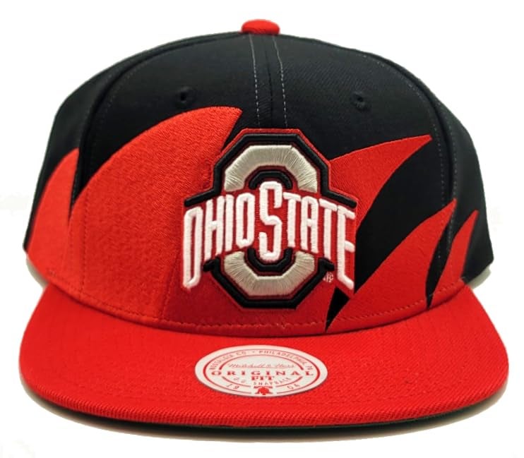 Mitchell Ness Mitchell & Ness Ohio State University Buckeyes New Retro Sharktooth Black Red Era Snapback Hat Cap - Image 1