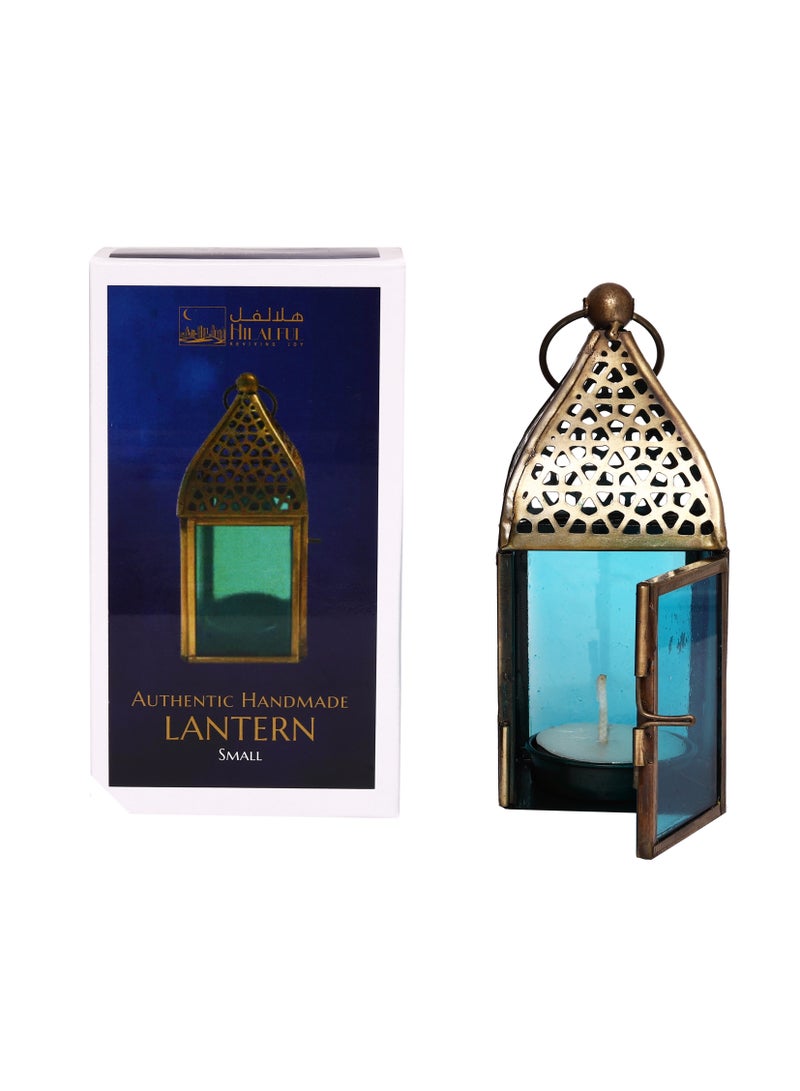 Hilalful فانوس هلالفل اليدوي، صغير | مناسب لغرفة المعيشة، غرفة النوم والهواء الطلق | هدية مثالية للزينة المنزلية في رمضان، عيد، أعياد الميلاد، حفلات الزفاف | مصنوع من الحديد | تركواز - Image 2