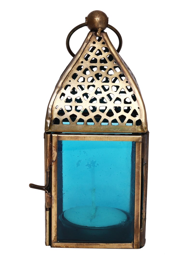 Hilalful فانوس هلالفل اليدوي، صغير | مناسب لغرفة المعيشة، غرفة النوم والهواء الطلق | هدية مثالية للزينة المنزلية في رمضان، عيد، أعياد الميلاد، حفلات الزفاف | مصنوع من الحديد | تركواز - Image 1