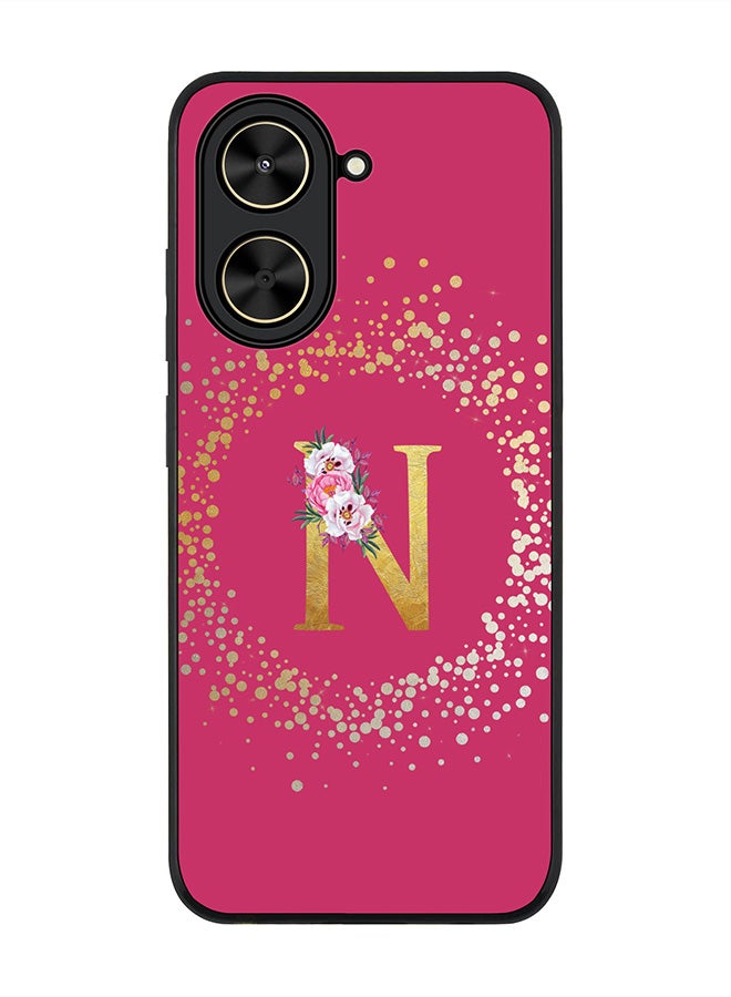 Stylizedd For Xiaomi Poco C71 / Redmi A5 4G Case,Slim fit Camera Protection, Shockproof Thin Phone cover  - Custom Monogram Floral - N ( Deep Pink )