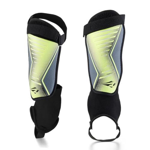 Rawxy Football Soccer Shin Guards with Exceptional Flexible Soft Light Weight - Great for Boys Girls Junior Youth(Neo Lemon,L) - Image 1