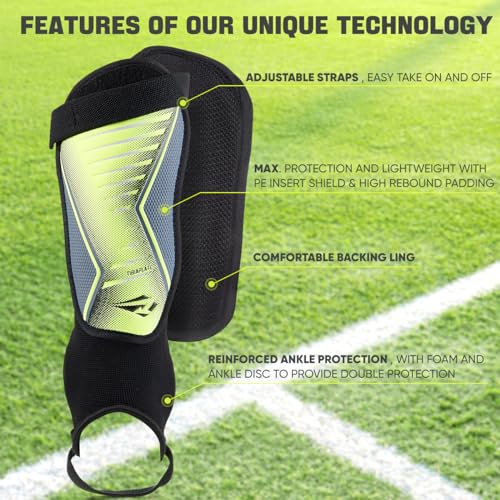 Rawxy Football Soccer Shin Guards with Exceptional Flexible Soft Light Weight - Great for Boys Girls Junior Youth(Neo Lemon,L) - Image 2