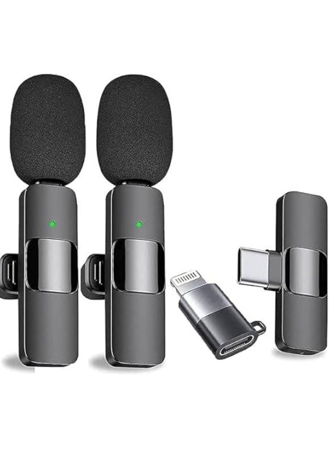 ميكروفون لاسلكي K9 بمشبك تسجيل مزدوج متعدد الاتجاهات مع جهاز استقبال للكمبيوتر المحمول والكاميرا بمدخل أيفون ومدخل اخر من نوع تايب سي لتسجيل الفيديو على YouTube عبر الإنترنت ومكالمات التكبير - Image 2