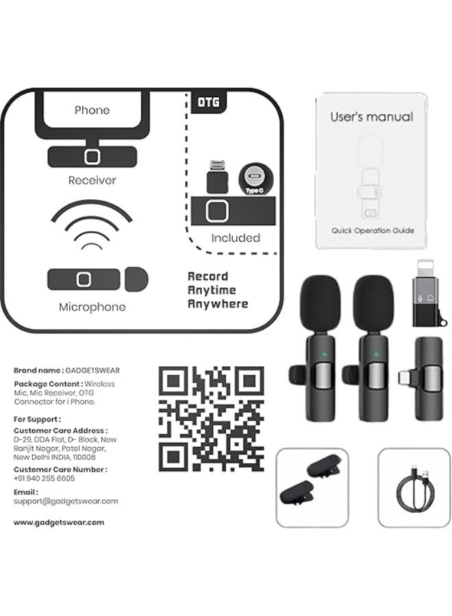 ميكروفون لاسلكي K9 بمشبك تسجيل مزدوج متعدد الاتجاهات مع جهاز استقبال للكمبيوتر المحمول والكاميرا بمدخل أيفون ومدخل اخر من نوع تايب سي لتسجيل الفيديو على YouTube عبر الإنترنت ومكالمات التكبير - Image 3