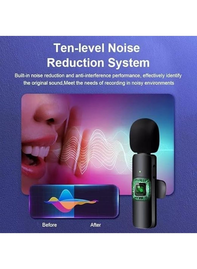 ميكروفون لاسلكي K9 بمشبك تسجيل مزدوج متعدد الاتجاهات مع جهاز استقبال للكمبيوتر المحمول والكاميرا بمدخل أيفون ومدخل اخر من نوع تايب سي لتسجيل الفيديو على YouTube عبر الإنترنت ومكالمات التكبير - Image 5